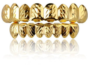 Hip Hop 14K Yellow Gold Diamond Cut Grillz