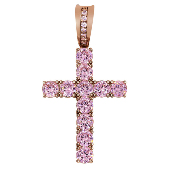 4mm Rose Gold with Pink Stone Cross - 9126733