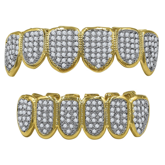 Hip Hop CZ Fang Grillz in Silver and Gold Color-9128742