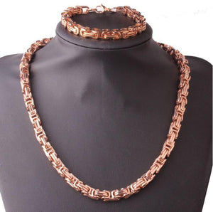 8 MM Rose Plated 24" Solid Byzantine Link Chain &