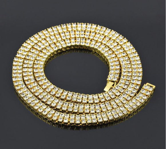 970182 - 2 Row Tennis 14K Yellow Gold Plated Chain